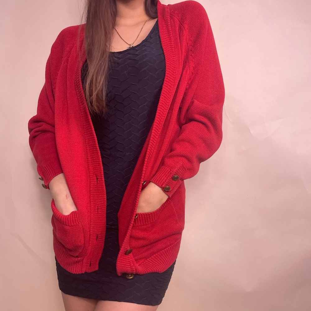 Vintage y2k bright red Casual Corner slouchy cardigan Size Large